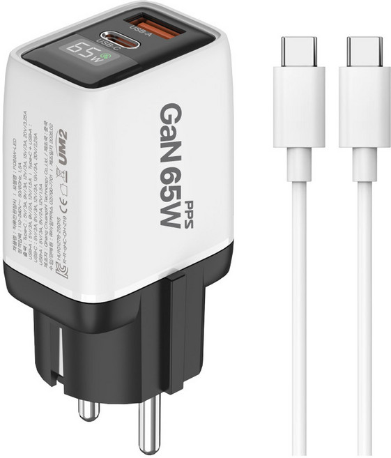 PD65W-LED 2포트 접지형 LCD 초고속 멀티 충전기 GaN PD PPS, 1개, 흰색