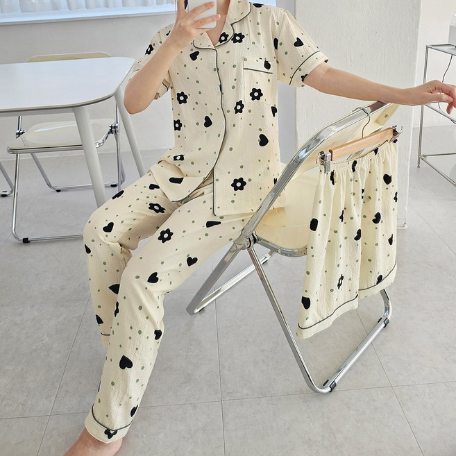 엘라운지 포인트 반팔세트+긴바지 쓰리피스 파자마