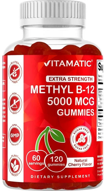 비타매틱 메틸 B12 5000mg 구미젤리 120개 천연 체리맛 시트레이트 메틸코발라민, 120정, 1개 - 쿠팡