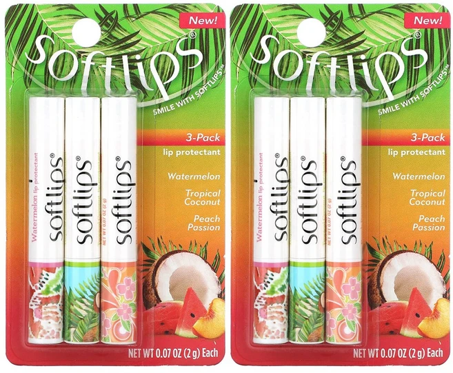 Softlips 소프트립스 립밤 3종 6개 SPF20 Watermelon Tropical Coconut Peach Passion - 쿠팡