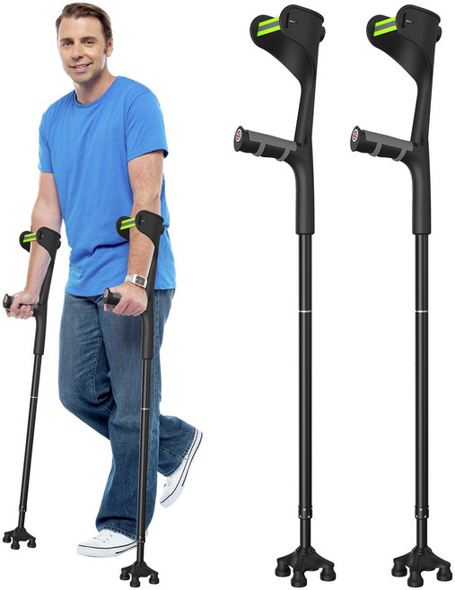 팔꿈치 손잡이 재활 팔꿈치 접이식 지팡이 보행 보조기팔꿈치 클러치 겨드랑이 접이식 지팡이 관절 보행 보조기, 2개, 검정색*2