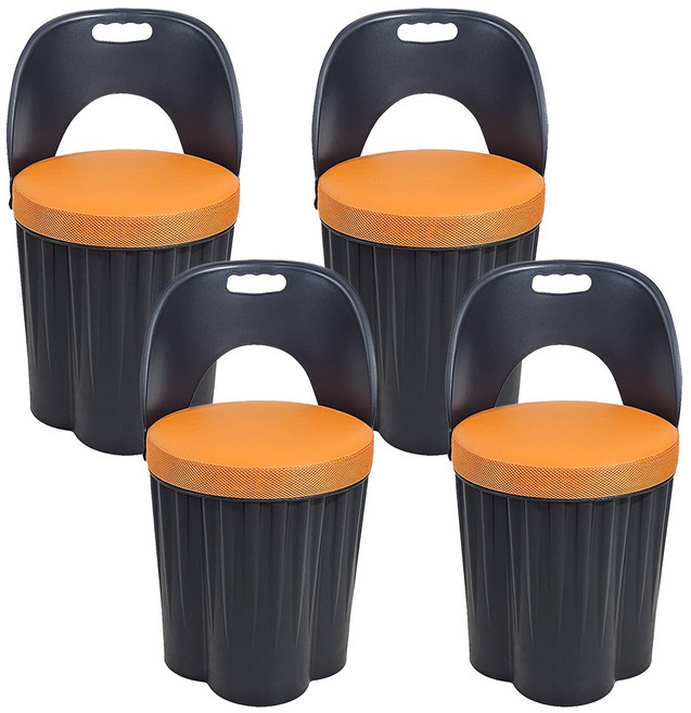 천하퍼니처 국내생산 등받이 일체형 수납 원통의자 블랙, 블랙/오렌지, 4개