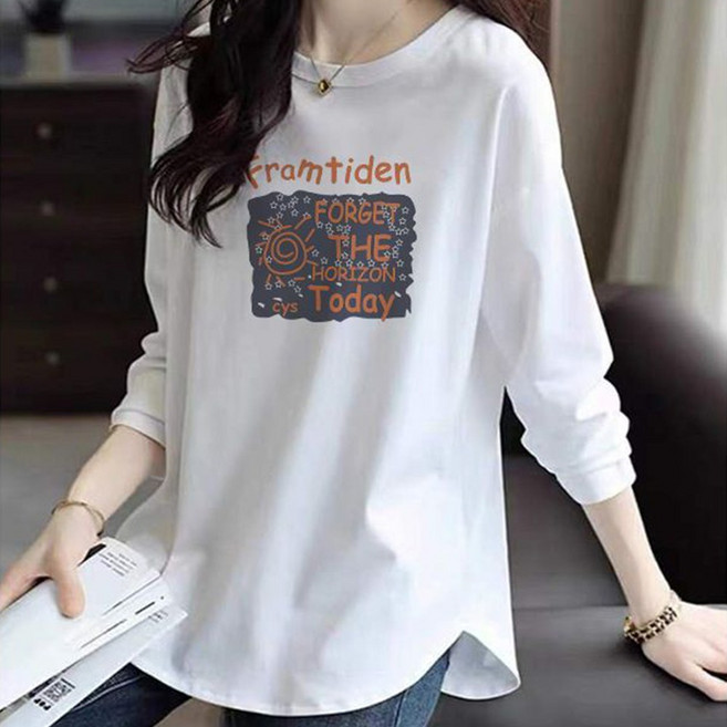 TKX 면티 여성용 긴팔 티셔츠 캐주얼 프린트 면소재 봄가을 패션 루즈 라운드티 K87