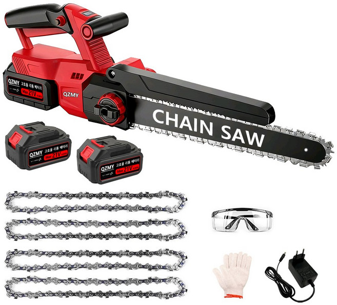 [QZMY] 2025년 최신형 30cm 무선 충전식 핸드 전동 체인톱 브러쉬리스 모터 가정용 전기톱 BLDC 최강 동력 풀구성 모터 4000mah배터리 총2개, 1세트