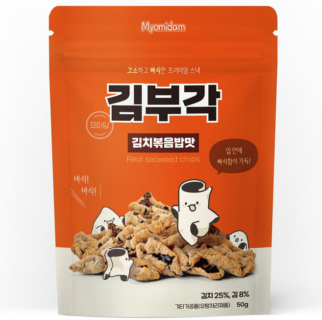 묘미담 바삭바삭 찹쌀 김부각 맥주안주 김치볶음밥맛, 1개, 50g