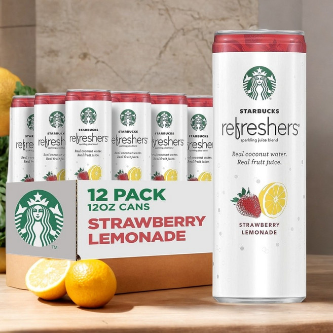 미국 스타벅스 리프레셔 코코넛 워터 딸기 레몬에이드 맛 355g x12캔, 12개