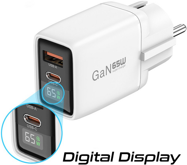 이노랩스 GaN 65W 디스플레이 접지형 초고속 충전기, 1개, 화이트