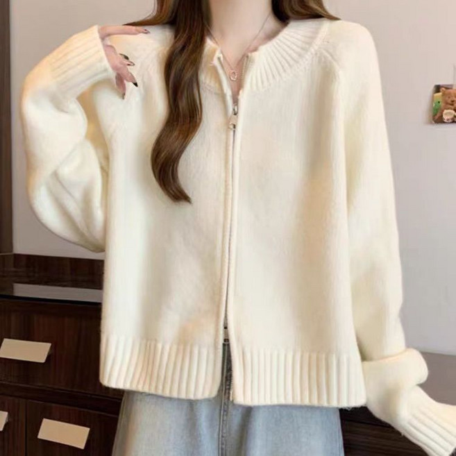 해피유통 여성 봄 가을 빅사이즈 긴팔 집업 스웨터 아우터 무지 니트 상의 why