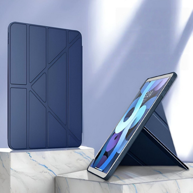 iPad 12 11 A16 10 9 Air 8 7 6 5 4 3 Pro 11吋 深藍色 Y折式 矽膠防摔保護殼 智慧休眠, 1個