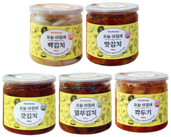 오늘아침에담근 캔김치 5종 각 500g 5종 세트 2.5kg, 오늘 아침에 담근 김치 5종 세트, 1개