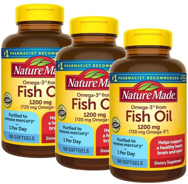 네이처메이드 오메가3 피쉬오일 1200mg 소프트젤 Nature Made Omega 3 Fish Oil Softgels, 3개, 100정 - 쿠팡