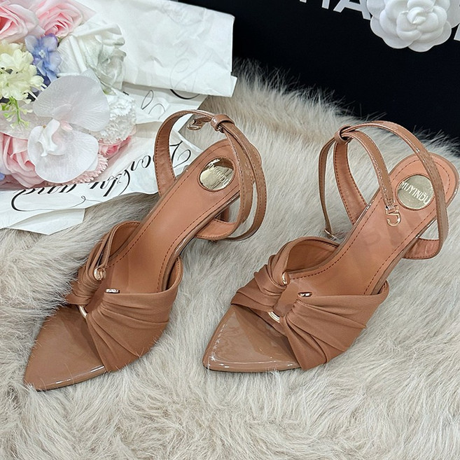 DIU 涼鞋女夏季新款露趾高級感綢緞性感氣質綁帶高跟, 10 cm, 涼鞋棕色8cm:36