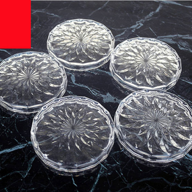 플라워 유리 뚜껑 5p세트 / 컵받침 겸용, 투명, 1세트