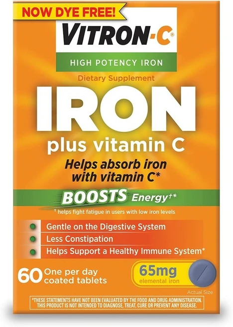 Vitron-C Iron Vitamin C 바이트론 C 철분 비타민 C 65mg 60타블렛, 60 카운트(1팩), 1개, 60정 - 쿠팡