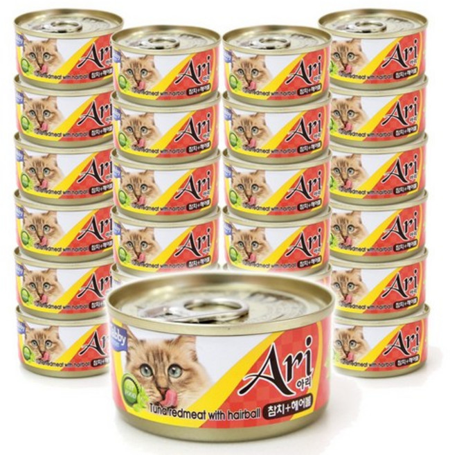테비토퍼 아리 고양이 간식캔 생선, 참치 + 헤어볼, 80g, 24개