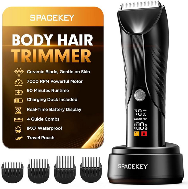스페이스키 일렉트릭 LED 충전식 트리머 헤어 건식 여행 습식 바디 라이트 그루머 USB