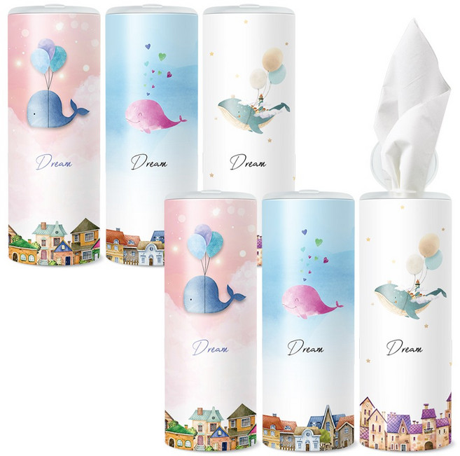 슬림티슈 6P [날아라 고래] / 슬림티슈 고래시리즈 프리미엄 차량용티슈 휴대용티슈, 6개입, 1세트