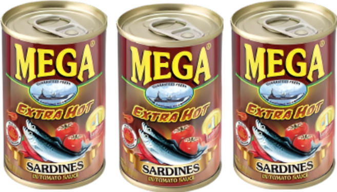 Mega Sardines in Tomato Sauce Extra hot 메가 사딘스 엑스트라핫, 3개, 155g