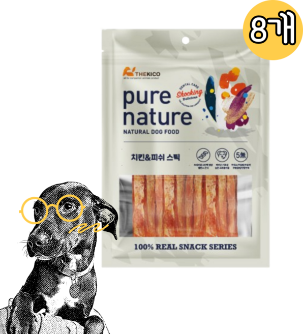 퓨어네이쳐 치킨&피쉬 스틱 강아지간식 수제 건강한 무첨가 원물그대로 대용량 개별포장 한줌의간식, 치킨피쉬스틱, 180g, 8개