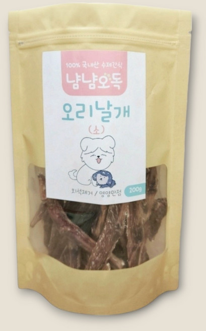 냠냠오독 수제 애견간식 오리날개 소, 2개, 200g