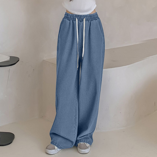 마이쏭 여성 빅사이즈 루즈핏 통팬츠 밴딩 청바지 매틱데님와이드팬츠