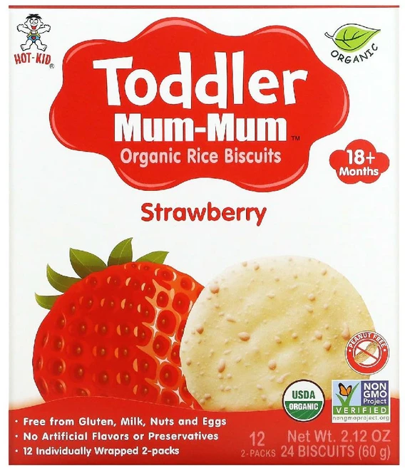 핫키드 토들러 Toddler Mum Mum 라이스 비스킷 딸기 12팩 각 2개입 - 쿠팡