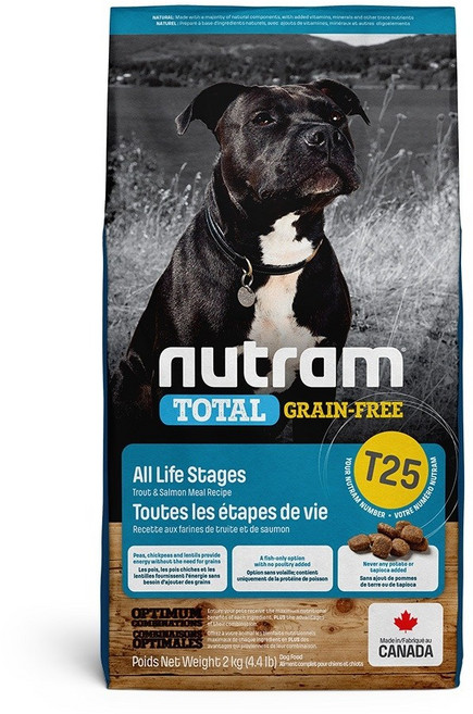 紐頓 Nutram T25 無穀全能 鮭魚+鱒魚 潔牙 全齡犬 狗飼料, 1個, 2kg, 鮭魚