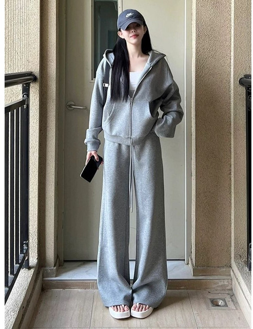 ANYOU 여성 포켓 후드티 루즈핏 맨투맨 트레이닝복 상하 세트