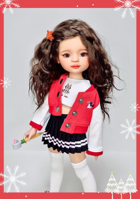 파올라레이나옷 32cm ( 미키레드 크롭 야구점퍼 ) bjd 구체관절인형 <완제품>, 1개