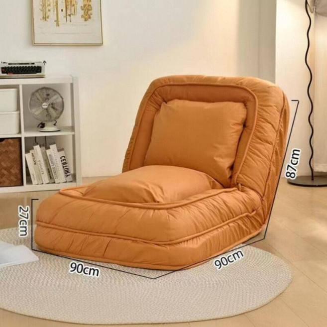 소파베드 패브릭 1인용 침대 쇼파 베드 좌식 쇼파베드 1인 데이베드 거실, 벨벳 원단 - 오렌지 오렌지  등받이 쿠션 포함