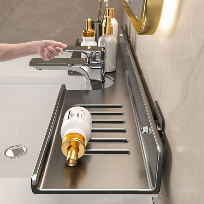 일자형/U자형 선반 무타공 세면대 벽부착 욕실, 일자형 그레이