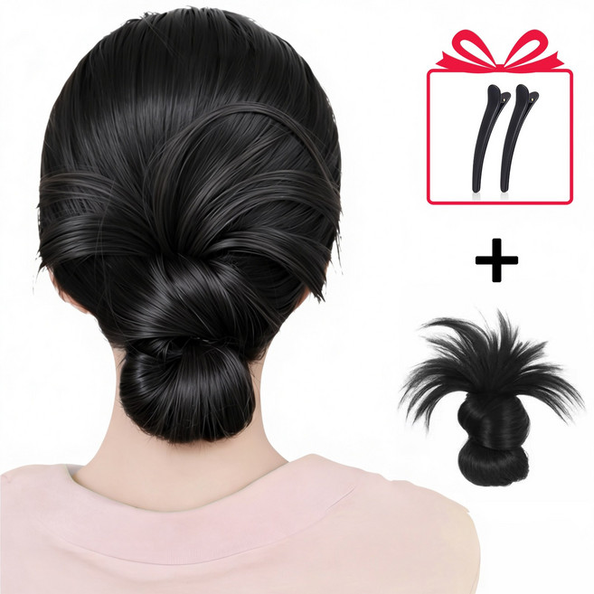 VELNIO 집게형 가시번 로우번 똥머리 가발 풍성한 자연볼륨 업스타일 헤어피스, 1개, 네추럴 블랙