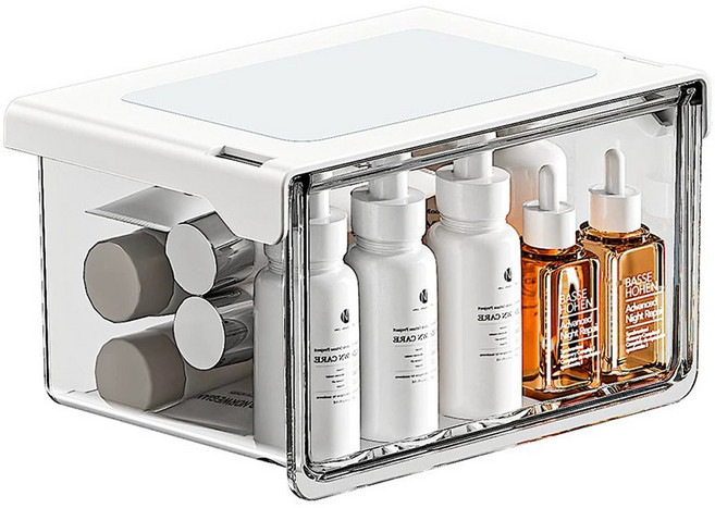 서랍형 부착 수납장 슬라이드 무타공 틈새 히든 서랍, 2개, 투명 중형