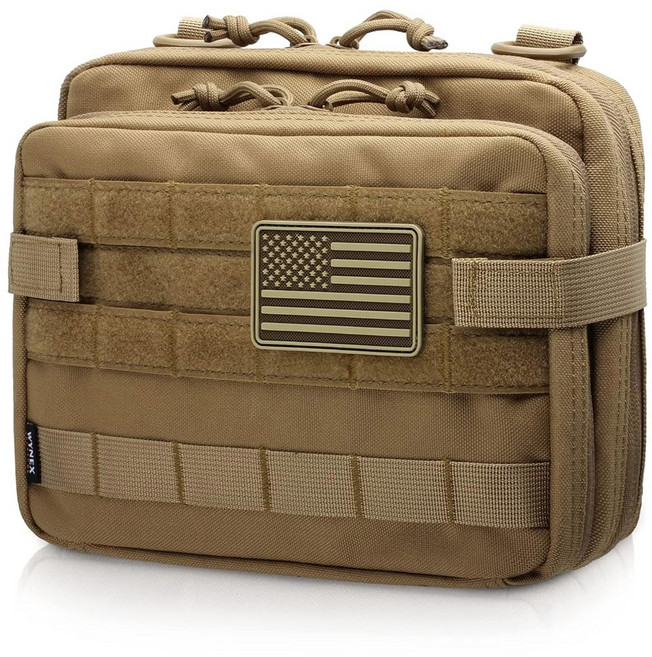 더블 레이어 디자인의 WYNEX 전술 대형 관리 파우치 Molle EDC EMT 유틸리티 지도 슬리브 모듈러 도구 파우치 대용량 플래그 패치 포함, Khaki, Khaki