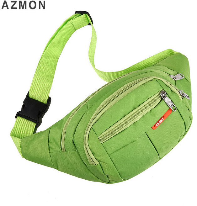 AZMON 캐주얼 원컬러 멀티포켓 미니힙색 다용도 스포츠 웨이스트백 2.5L, 그린, 1개