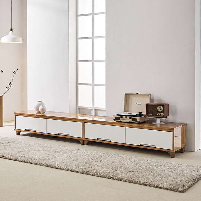 플레인 2400 UV하이그로시 도장 유광 거실장 85인치 TV 다이 장식장 선반 티비장 문갑, 엘다화이트