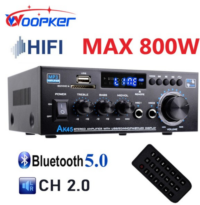 Woopker AK45 파이 파워 앰프 최대 800W 블루투스 5.0 서라운드 사운드 디지털 오디오 스피커 가정용 자, Australian plug