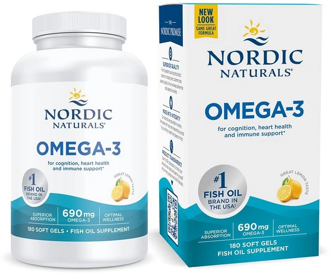 노르딕내츄럴스 오메가 3 690mg 레몬 맛 소프트 젤, 1개, 180정 - 쿠팡