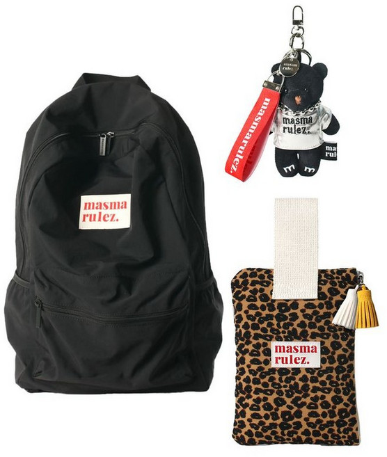 MASMARULEZ [SET] Daily backpack_Black & Strap pouch_Leopard BB KEYRING SET 180736