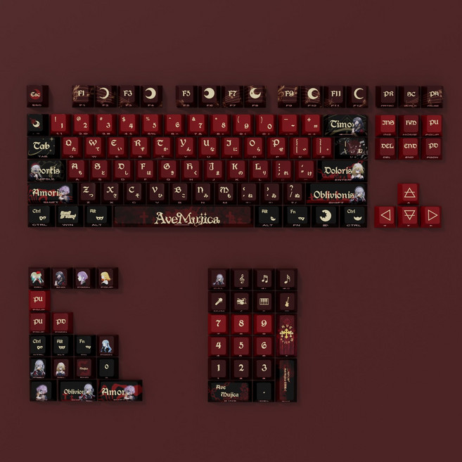 AveMujica 側刻透光 PBT 熱昇華鍵帽 適用於 Wooting 鍵盤, 1個, AveMujica側刻透光鍵帽小全套