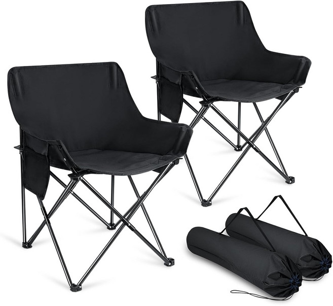 가벼운 접이식 캠핑 의자 야외 휴식용 휴대용 캠핑 의자 + 보관 가방 세트 낚시 피크닉용, 2개, 검정