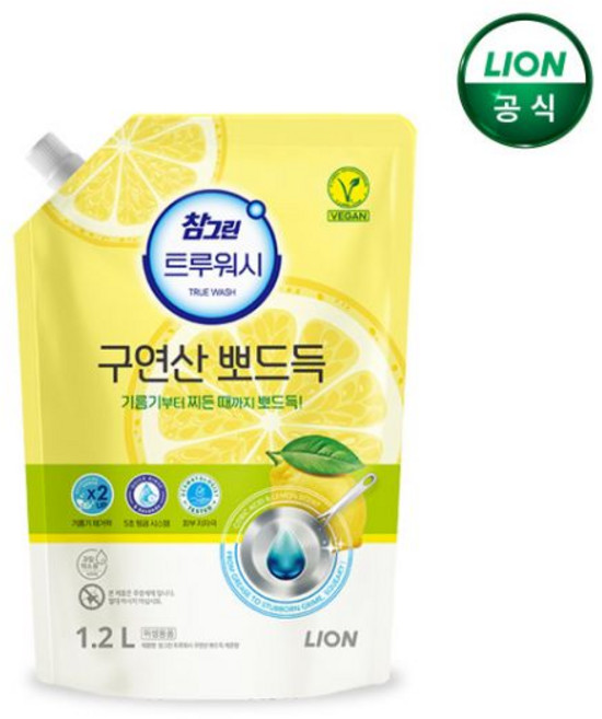 참그린 구연산 뽀드득 주방세제 레몬향 1.2L 리필x1개