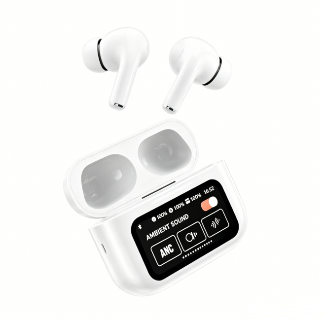 T9 藍牙耳機 入耳式 智能觸控屏 無線耳機, 至尊版-白色【HIFI音質+ANC降噪】