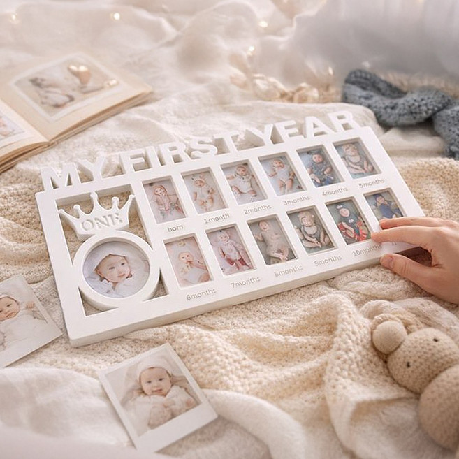 레터투프롬 신생아 아기 성장액자 12개월 사진 포토프레임, 1개, 오프화이트