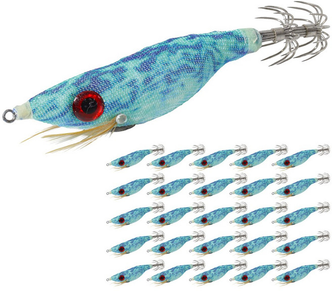 고급 왕눈이에기 25개세트 6color 축광 갑오징어 한치 주꾸미 문어 왕바늘 알쭈꾸미 낙지, 25개, 9.3g, 14 워싱블루