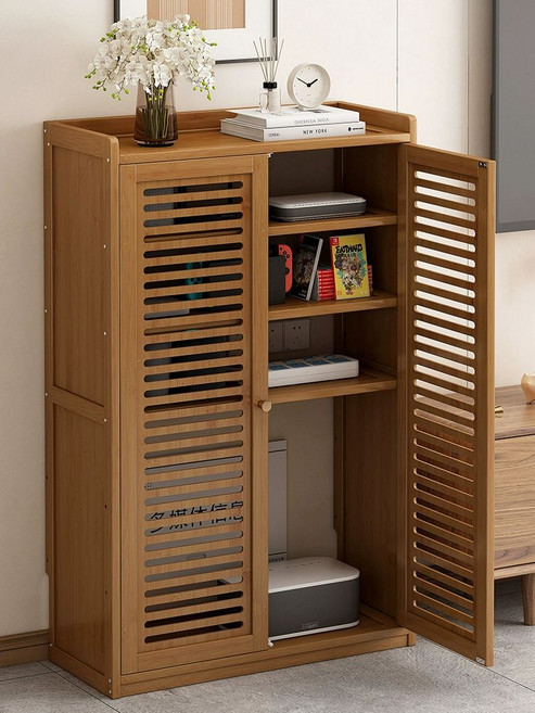 우드 라우터 보관함 와이파이 캐비넷 대나무 목재 도어, 1개, 4단 내추럴 스탠딩높이프레임 소파옆