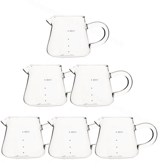 쥬디 눈금형 내열유리 시럽잔 밀크저그 40ml, 투명, 6개