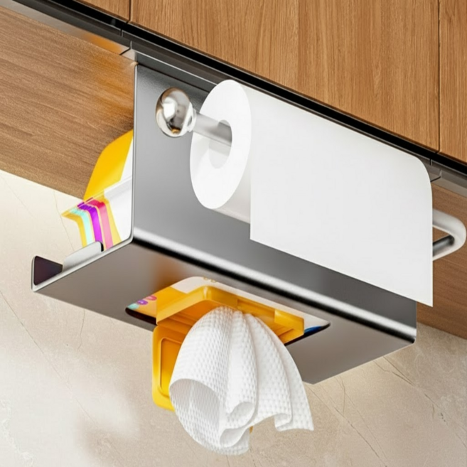 오브데이 무타공 강력고정 키친타올 걸이, 1개, 그레이