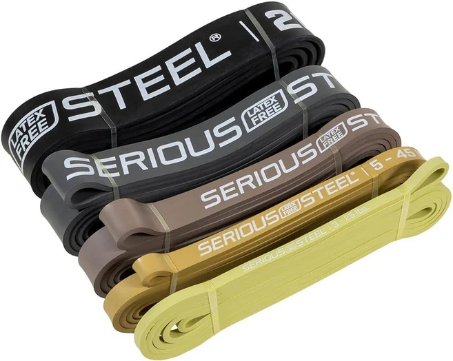 Serious Steel Fitness 104.1cm(41인치) 비라텍스/라텍스 프리 보조 풀업 밴드 및 저항 밴드 (#0 라이트 베이지 1.4-11.3kg(3-25파운드), 탠 세트(5밴드) [1.4-77.1kg(3-170파운드 - 쿠팡