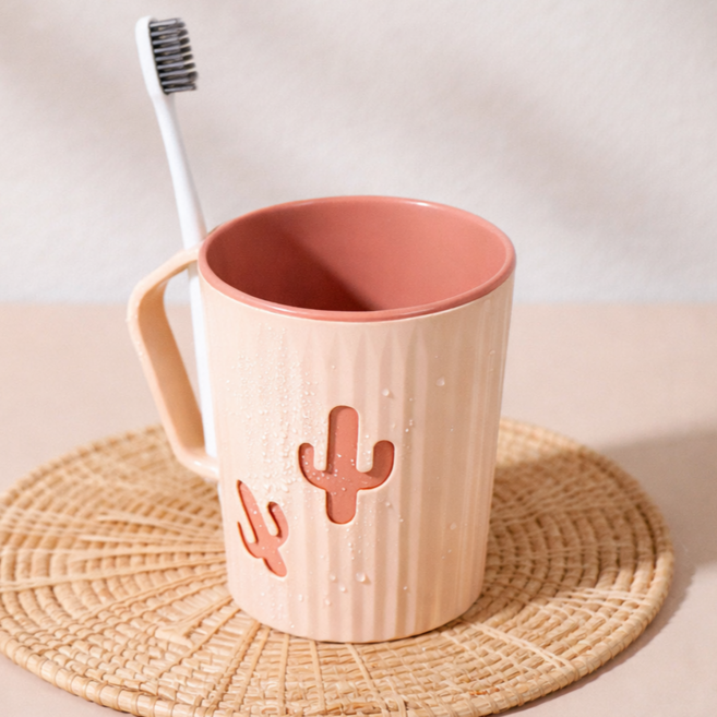 에스미코 물빠짐 거꾸로 양치컵 칫솔꽂이, 1개, 베이지코랄